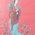 geisha en fondo rojo