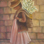 niña andina llevando lirios