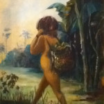 niño indígena llevando cesta