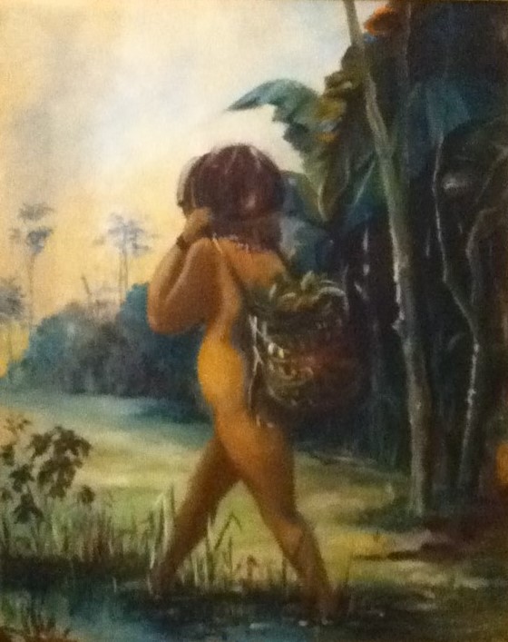 niño indígena llevando cesta